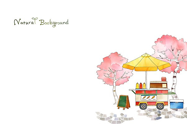 PSD 식물 계절 백그라운드 일러스트 자연 거리 사람없음 봄 벚꽃 분위기 순수 핫도그 노점 가판대 봄배경 국내일러스트 꽃 음식 컨셉 패스트푸드 상점 생태계 파일형식