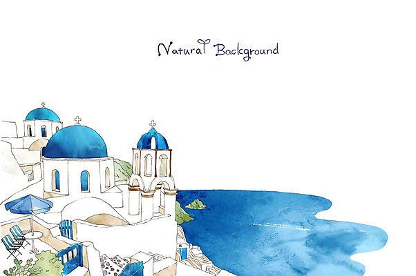 PSD 계절 바다 백그라운드 일러스트 자연 주택 사람없음 건물 여름 분위기 그리스 순수 산토리니 국내일러스트 건축물 유럽 컨셉 생태계 파일형식