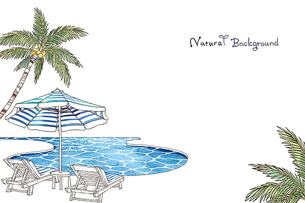 PSD 식물 계절 백그라운드 일러스트 자연 수영장 사람없음 물 여름 야자수 파라솔 분위기 순수 휴양지 야외의자 국내일러스트 자연요소 나무 컨셉 의자 장소 생태계 파일형식
