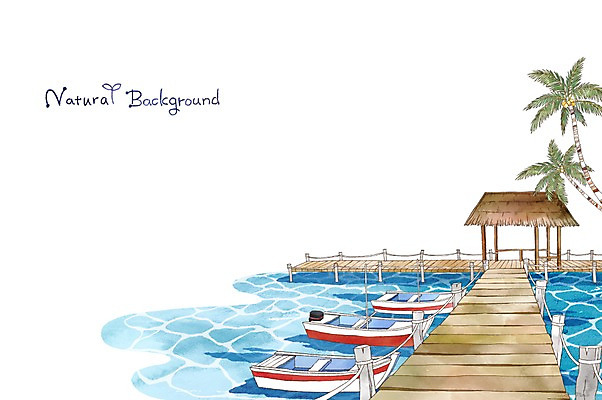 PSD 계절 바다 백그라운드 일러스트 자연 사람없음 여름 야자수 항구 보트 분위기 순수 휴양지 국내일러스트 나무 컨셉 배_교통 교통시설 장소 생태계 파일형식