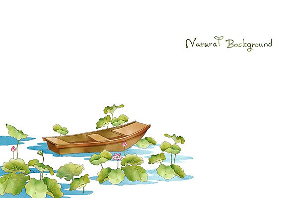 PSD 식물 계절 꽃 백그라운드 일러스트 자연 연꽃 사람없음 물 여름 분위기 나룻배 순수 연잎 선박 국내일러스트 자연요소 컨셉 수상교통 잎 배_교통 생태계 파일형식