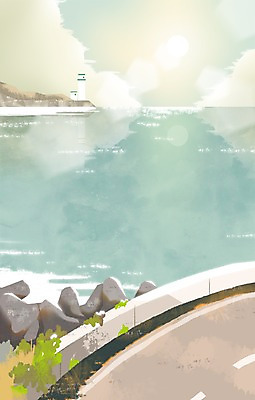 주간 PSD 계절 도로 바다 백그라운드 일러스트 휴식 등대 풍경 사람없음 야외 여름 자유 돌_바위 바위 시원함 방파제 해변도로 국내일러스트 자연요소 공공시설 길 컨셉 교통시설 파일형식