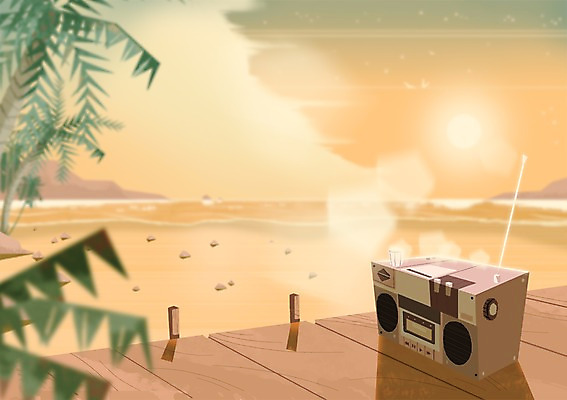 주간 PSD 나무 식물 계절 바다 백그라운드 일러스트 휴식 풍경 해변 사람없음 야외 여름 야자수 자유 시원함 라디오 국내일러스트 자연요소 컨셉 전자제품 파일형식