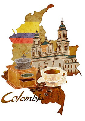 PSD 문자 손글씨 영어 나라 커피 상징 캘리배경 지도 일러스트 캘리그라피 타이포그라피 글자캘리그라피 사람없음 단어 성당 원두 남아메리카 국기 콜롬비아 심볼 국내일러스트 음료 백그라운드 종교건축 아메리카 파일형식