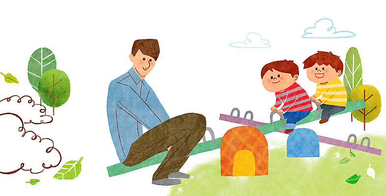 주간 PSD 나무 식물 구름 라이프스타일 남자 행복 어린이 일러스트 가족 함께함 사람 성인 야외 세명 아빠 놀이터 쌍둥이 형제 시소 남자만 국내일러스트 자연요소 감정 컨셉 관계 놀이 생활 놀이기구 파일형식