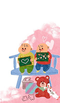 PSD 라이프스타일 남자 행복 인형 의자 일러스트 가족 함께함 사람 두명 장난감 칠판 곰인형 하트 아기 쌍둥이 형제 토끼인형 남자만 아기만 국내일러스트 모양 감정 가구 컨셉 관계 생활 토끼 파일형식