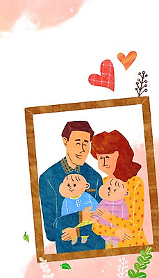 PSD 라이프스타일 여자 남자 행복 액자 일러스트 가족 안기 엄마 함께함 사람 여러명 성인 아기 아빠 쌍둥이 가족사진 형제 단체사진 국내일러스트 감정 다수 컨셉 관계 모션 생활 기념사진 파일형식