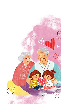 PSD 라이프스타일 여자 할아버지 노년 남자 행복 할머니 일러스트 가족 손녀 함께함 사람 소녀 여러명 하트 한복 쌍둥이 자매 국내일러스트 모양 한국전통 감정 어린이 다수 컨셉 관계 성인 생활 전통의상 손주 파일형식