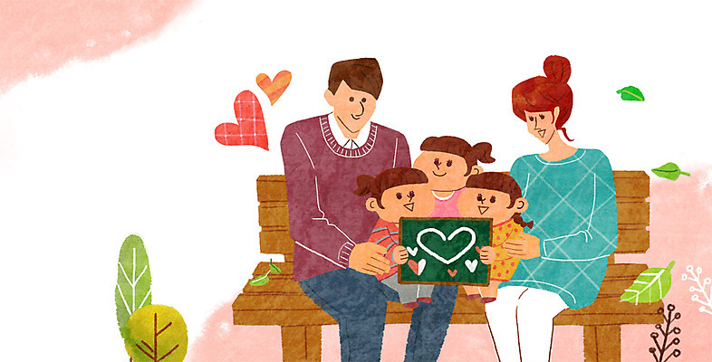 PSD 라이프스타일 여자 남자 행복 어린이 벤치 일러스트 가족 엄마 함께함 사람 여러명 성인 칠판 하트 아빠 쌍둥이 자매 국내일러스트 모양 감정 다수 컨셉 의자 관계 생활 파일형식