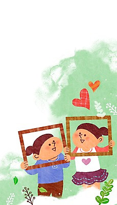 PSD 라이프스타일 여자 행복 어린이 일러스트 가족 함께함 액자틀 틀 사람 두명 쌍둥이 자매 여자만 어린이만 국내일러스트 감정 액자 컨셉 관계 생활 파일형식