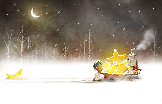 PSD 나무 계절 별 화분 백그라운드 겨울 일러스트 상상 협력 사람없음 수레 달 눈 연기 난로 깡통로봇 나무인형 겨울배경 국내일러스트 자연요소 식물 인형 날씨 카트 난방기 로봇 파일형식