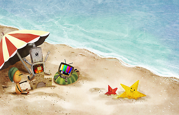 PSD 계절 별 화분 모래 바다 여행 백그라운드 일러스트 상상 휴가 사람없음 여름 텔레비전 파라솔 난로 깡통로봇 나무인형 국내일러스트 자연요소 인형 전자제품 난방기 로봇 파일형식