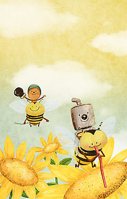 PSD 식물 꽃 화분 백그라운드 일러스트 상상 빨대 사람없음 꿀벌 난로 벌 꿀 깡통로봇 나무인형 국내일러스트 인형 곤충 벌_곤충 난방기 로봇 파일형식