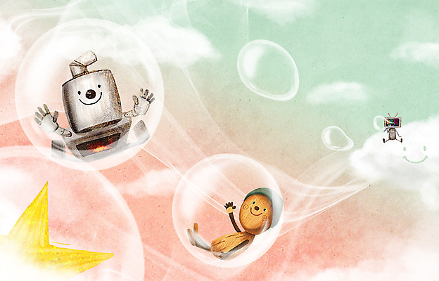 PSD 구름 별 화분 백그라운드 일러스트 상상 바람 사람없음 텔레비전 물방울 연기 난로 깡통로봇 나무인형 국내일러스트 자연요소 인형 날씨 전자제품 난방기 로봇 파일형식