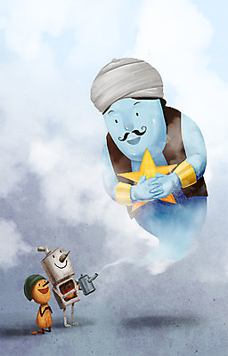 PSD 별 화분 백그라운드 일러스트 상상 요정 사람없음 연기 난로 소원 마법 깡통로봇 나무인형 요술램프 지니 국내일러스트 자연요소 인형 난방기 로봇 파일형식