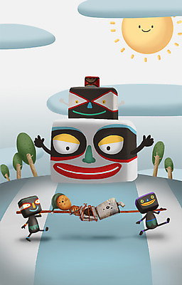 주간 PSD 나무 화분 백그라운드 일러스트 상상 사람없음 야외 태양 텔레비전 난로 사냥 원시인 부족 깡통로봇 나무인형 국내일러스트 자연요소 식물 인형 컨셉 전자제품 난방기 로봇 파일형식