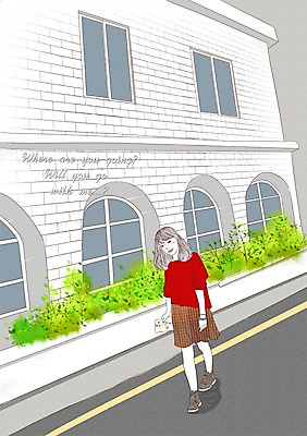 PSD 라이프스타일 여자 일러스트 창문 거리 한명 사람 성인 야외 건물 모던 모던피플 국내일러스트 1 건축물 생활 파일형식