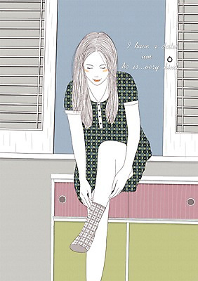 PSD 라이프스타일 여자 일러스트 창문 양말 한명 사람 성인 모던 서랍장 모던피플 국내일러스트 1 가구 생활 파일형식