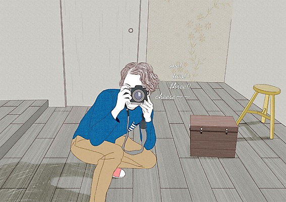 PSD 라이프스타일 남자 의자 일러스트 실내 한명 사람 성인 상자 문 카메라 사진촬영 모던 모던피플 국내일러스트 1 가구 내부 생활 전자제품 촬영 파일형식