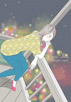 PSD 라이프스타일 여자 일러스트 한명 사람 앉기 성인 발코니 모던 보케 모던피플 국내일러스트 1 모션 생활 파일형식