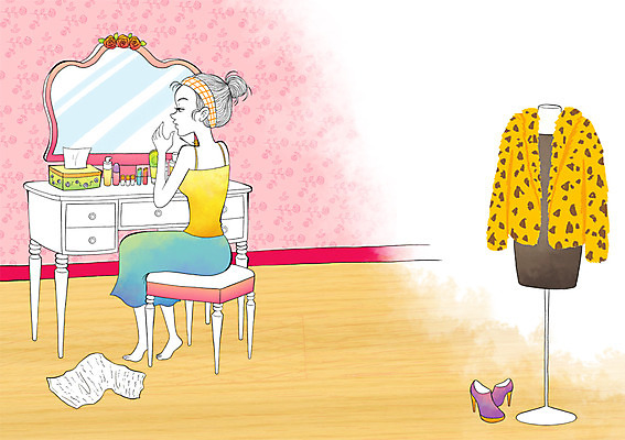 PSD 라이프스타일 옷 여자 신발 일러스트 실내 한명 사람 성인 화장 마네킹 모던 화장대 모던피플 국내일러스트 1 가구 내부 생활 뷰티 파일형식