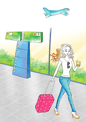 PSD 라이프스타일 여자 여행 일러스트 비행기 실내 한명 사람 성인 선글라스 캐리어 공항 종이컵 모던 모던피플 국내일러스트 1 안경 항공교통 교통시설 대중교통 내부 생활 컵 여행가방 일회용 파일형식