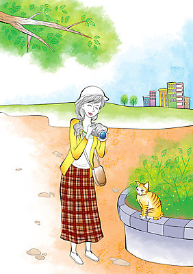 주간 PSD 나무 식물 동물 라이프스타일 여자 일러스트 한명 사람 성인 야외 건물 카메라 사진촬영 고양이 모던 모던피플 국내일러스트 자연요소 1 건축물 포유류 생활 전자제품 반려동물 촬영 파일형식