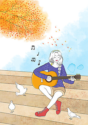 주간 PSD 나무 식물 라이프스타일 여자 악기 연주 음표 일러스트 한명 사람 성인 야외 계단 기타 모던 비둘기 모던피플 국내일러스트 자연요소 1 기호 음악 조류 현악기 생활 파일형식