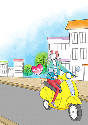 주간 PSD 라이프스타일 여자 도로 일러스트 한명 사람 성인 야외 건물 드라이브 운전 오토바이 헬멧 모던 모던피플 국내일러스트 자연요소 1 건축물 길 교통시설 모션 생활 바이크 보호장비 파일형식