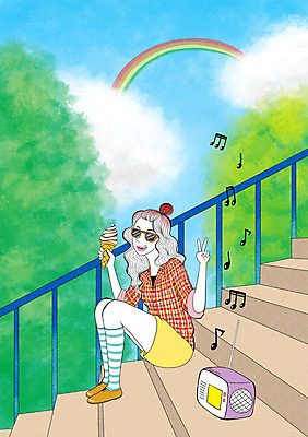 주간 PSD 라이프스타일 여자 음악 무지개 음표 일러스트 하늘 아이스크림 한명 사람 앉기 성인 야외 선글라스 계단 모던 라디오 모던피플 국내일러스트 자연요소 1 기호 안경 모션 문화예술 디저트 생활 전자제품 파일형식