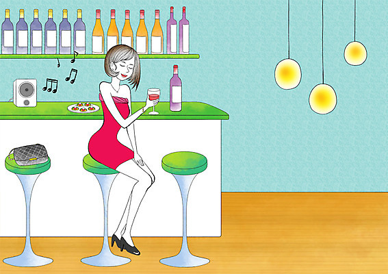 PSD 라이프스타일 여자 음악 와인잔 의자 일러스트 한명 사람 앉기 성인 와인 스피커 바 선술집 술집 와인병 모던 모던피플 혼족 국내일러스트 1 음향기기 가구 술잔 모션 병_용기 문화예술 주류 생활 싱글라이프 파일형식