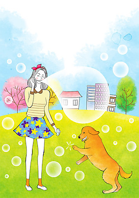 주간 PSD 나무 식물 라이프스타일 여자 일러스트 한명 사람 성인 야외 건물 반려동물 비눗방울 강아지 모던 모던피플 국내일러스트 자연요소 동물 1 건축물 생활 개 파일형식