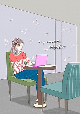 PSD 라이프스타일 여자 의자 일러스트 탁자 실내 한명 사람 앉기 성인 노트북 모던 모던피플 국내일러스트 1 가구 모션 내부 생활 전자제품 파일형식