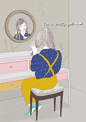 PSD 라이프스타일 여자 의자 일러스트 실내 한명 사람 앉기 성인 거울 머리빗 모던 화장대 모던피플 국내일러스트 1 가구 모션 내부 생활 미용용품 파일형식