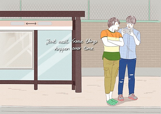 PSD 라이프스타일 남자 일러스트 거리 사람 성인 야외 두명 스마트폰 기다림 버스정류장 모던 모던피플 성인남자만 국내일러스트 모션 생활 핸드폰 스마트기기 역 남자만 성인만 파일형식