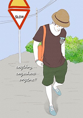 PSD 모자 라이프스타일 남자 일러스트 거리 한명 사람 성인 야외 표지판 모던 전봇대 시골길 모던피플 국내일러스트 1 잡화 공공시설 길 알림판 생활 파일형식