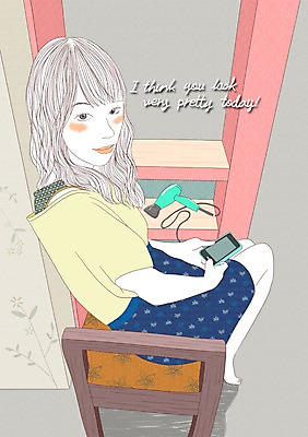 PSD 라이프스타일 여자 의자 일러스트 한명 사람 앉기 성인 스마트폰 드라이어 모던 화장대 모던피플 국내일러스트 1 가구 모션 생활 핸드폰 스마트기기 미용용품 파일형식