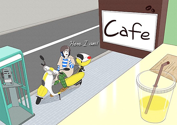 PSD 라이프스타일 남자 도로 음료 일러스트 탁자 한명 사람 성인 야외 주스 카페 오토바이 헬멧 종이컵 모던 모던피플 국내일러스트 1 길 가구 교통시설 생활 컵 상점 바이크 보호장비 일회용 파일형식