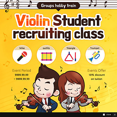 PSD 템플릿 학생 여자 남자 어린이 악기 음악 웹템플릿 연주 음표 팝업 이벤트팝업 웹팝업 사람 이벤트 취미 두명 바이올린 마이크 오선지 트럼펫 어린이만 이미지템플릿 기호 음향기기 현악기 문화예술 금관악기 악보 오선 파일형식