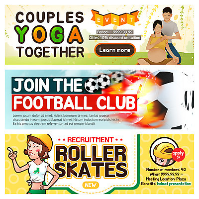 PSD 템플릿 배너 여자 남자 웹템플릿 요가 축구공 사람 이벤트 여러명 성인 취미 운동 축구 임산부 롤러블레이드 웹배너 성인만 이미지템플릿 웰빙 다수 공 축구용품 건강 구기 임신 파일형식