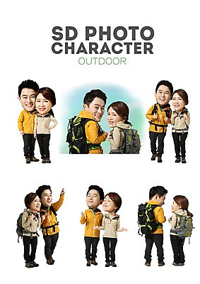 PSD 편집이미지 커플 여자 남자 스티커 배낭 포토일러 아웃도어 사람 동양인 여러명 귀여움 한국인 등산복 SD캐릭터 이미지편집 캐릭터 옷 다수 컨셉 가방 관계 인종 등산 파일형식