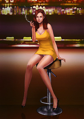 PSD 여자 의자 일러스트 흡연 담배 한명 사람 앉기 성인 섹시 바 선술집 술집 유혹 국내일러스트 1 가구 컨셉 모션 파일형식