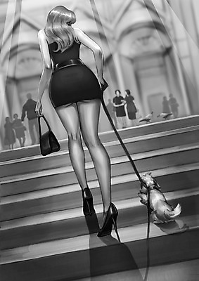 전신 PSD 여자 일러스트 한명 사람 성인 야외 반려동물 섹시 계단 산책 강아지 유혹 광장 국내일러스트 동물 1 컨셉 휴식 개 파일형식