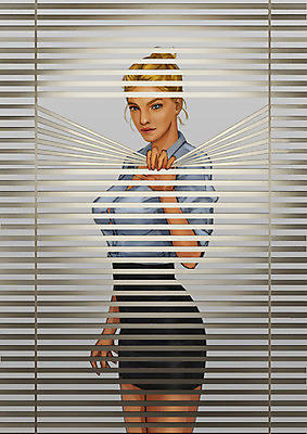 PSD 여자 일러스트 창문 실내 한명 사람 상반신 성인 섹시 블라인드 유혹 국내일러스트 1 컨셉 내부 커튼 파일형식