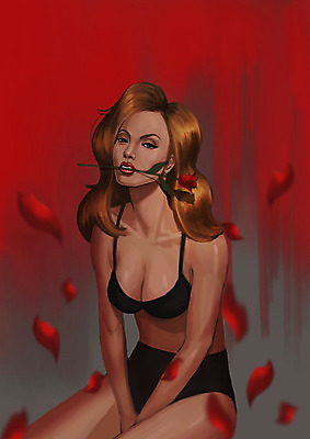 PSD 식물 여자 꽃잎 일러스트 한명 사람 상반신 성인 섹시 장미 유혹 란제리 국내일러스트 1 꽃 컨셉 속옷 파일형식