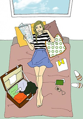 PSD 라이프스타일 옷 계절 여자 여행 지도 가방 일러스트 창문 베개 휴가 휴식 슬리퍼 함께함 실내 한명 사람 성인 여름 눕기 카메라 이불 자유 침대 계획 만화 아트툰 국내일러스트 1 잡화 가구 신발 컨셉 침구 모션 내부 생활 전자제품 그림 파일형식