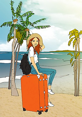 주간 PSD 나무 식물 구름 모자 라이프스타일 계절 여자 바다 여행 일러스트 배낭 하늘 휴가 휴식 함께함 한명 사람 성인 해변 야외 여름 야자수 캐리어 자유 만화 안식처 아트툰 국내일러스트 자연요소 1 잡화 컨셉 가방 생활 여행가방 그림 파일형식