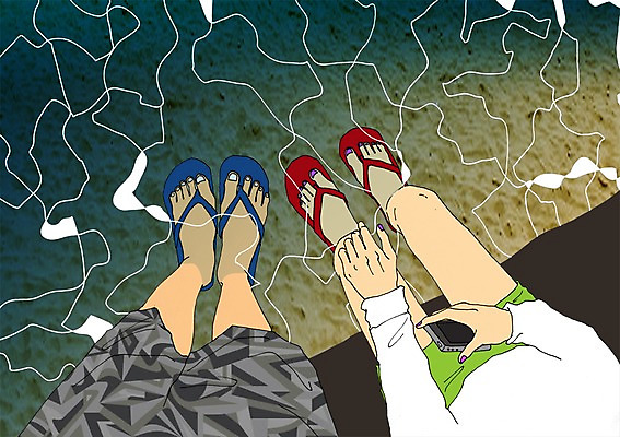 주간 PSD 라이프스타일 계절 여자 남자 바다 여행 일러스트 휴가 휴식 슬리퍼 함께함 사람 해변 야외 신체부위 여름 자유 다리 쪼리 만화 아트툰 국내일러스트 자연요소 신발 컨셉 생활 샌들 그림 파일형식