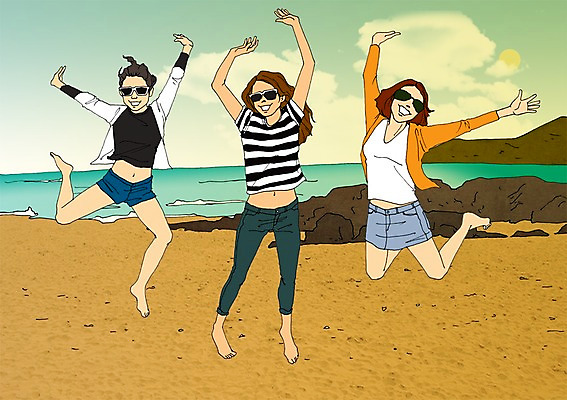 주간 PSD 라이프스타일 계절 여자 바다 여행 일러스트 휴가 휴식 함께함 사람 성인 해변 야외 세명 여름 선글라스 점프 자유 만화 아트툰 성인여자만 국내일러스트 자연요소 안경 컨셉 모션 생활 그림 여자만 성인만 파일형식