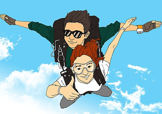 PSD 구름 라이프스타일 계절 여자 남자 스포츠 여행 일러스트 하늘 휴가 휴식 고글 함께함 사람 성인 두명 여름 선글라스 자유 비행 최고 만화 스카이다이빙 아트툰 국내일러스트 자연요소 안경 컨셉 생활 익스트림스포츠 그림 파일형식